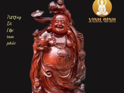 Di Lặc Tam Phúc Gỗ Trắc Hộp Siêu Vân