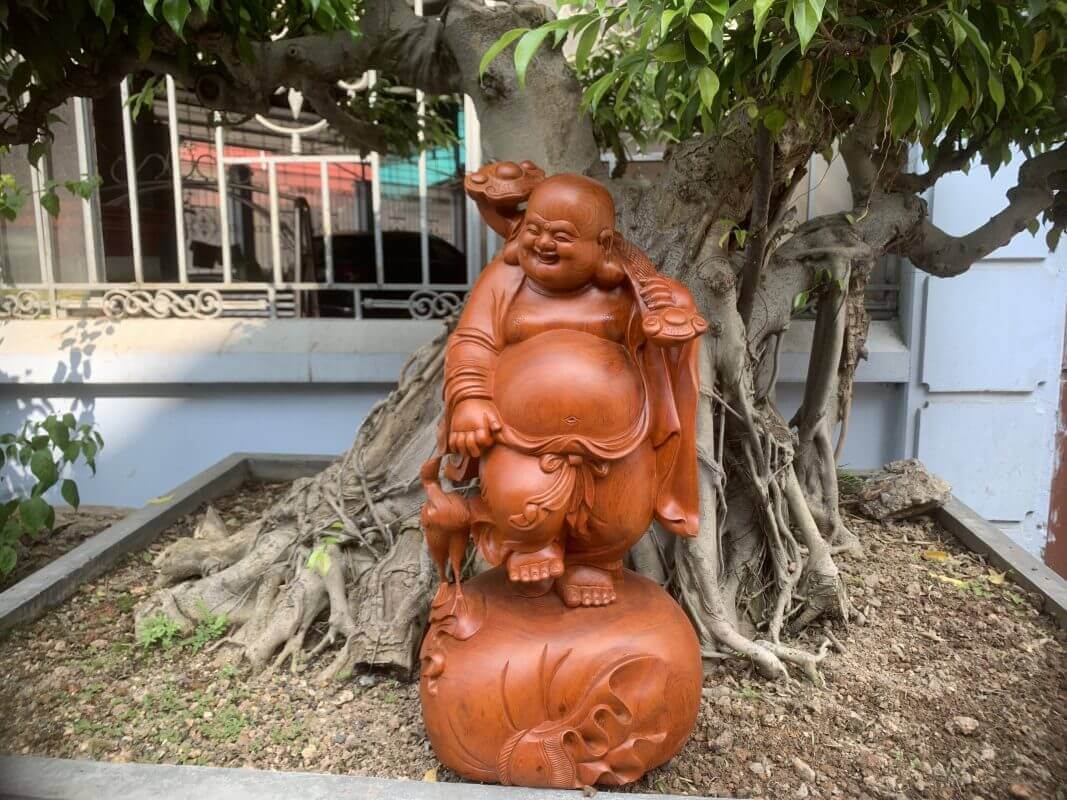 Di Lặc Hạc Gỗ Hương Đá 60x27x26 cm