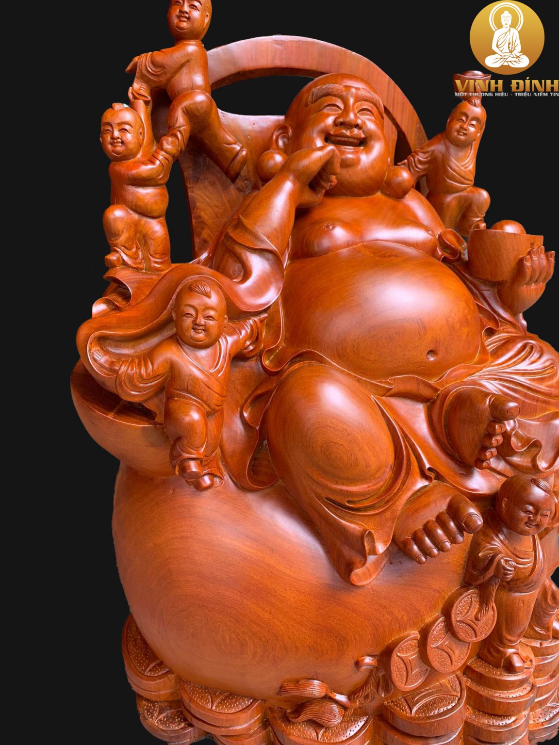 Di Lặc Ngũ Phúc Gỗ Hương Ta 58x40x36 cm - Ảnh 2