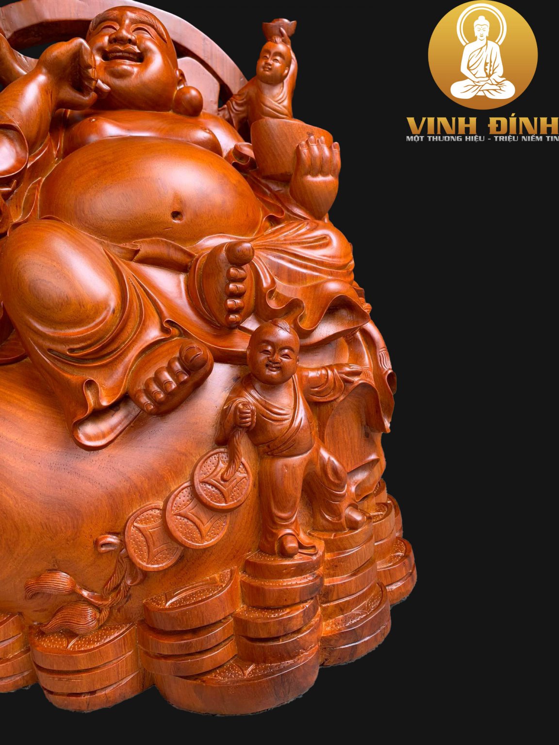 Di Lặc Ngũ Phúc Gỗ Hương Ta 58x40x36 cm - Ảnh 3