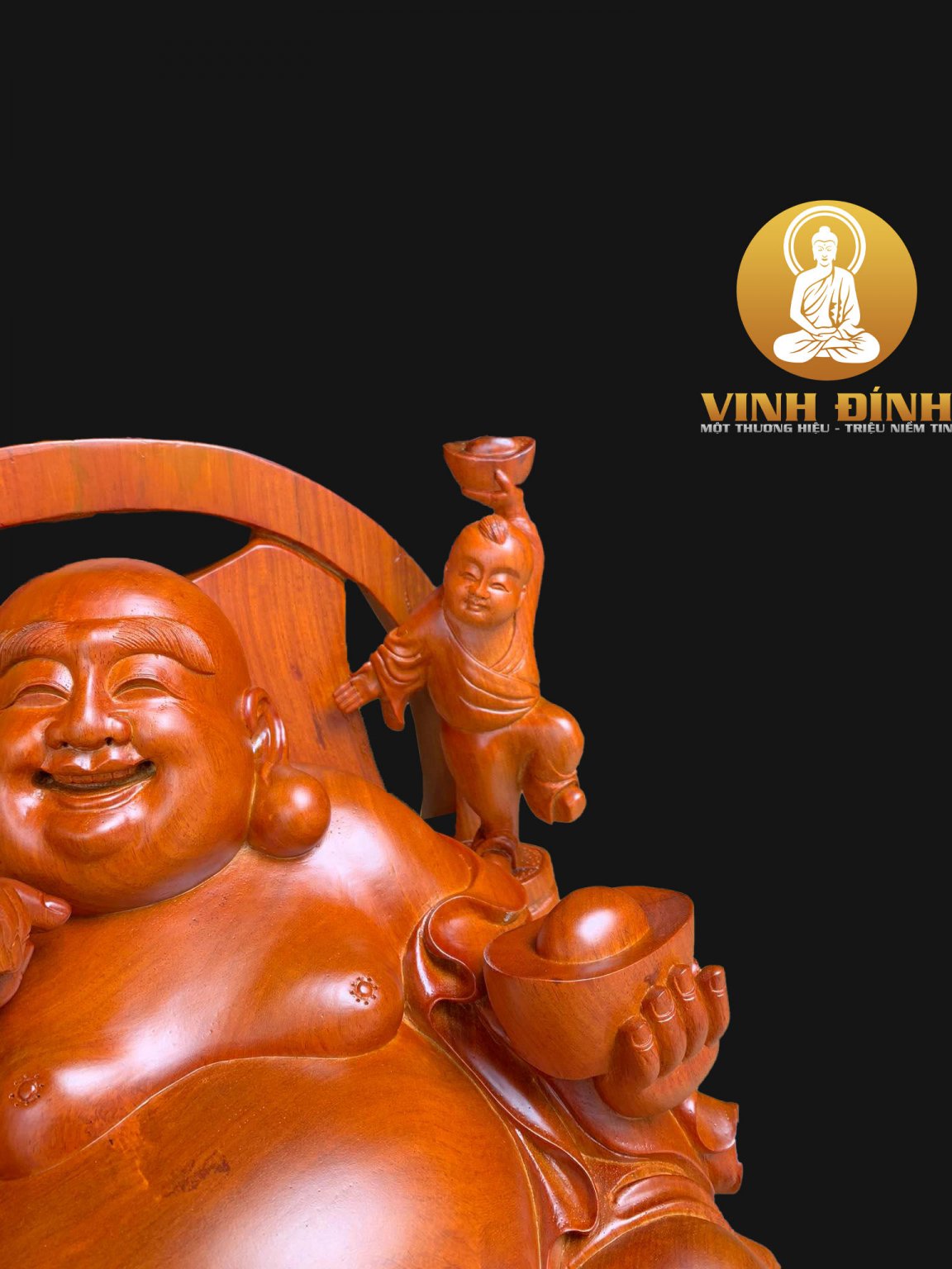 Di Lặc Ngũ Phúc Gỗ Hương Ta 58x40x36 cm - Ảnh 4