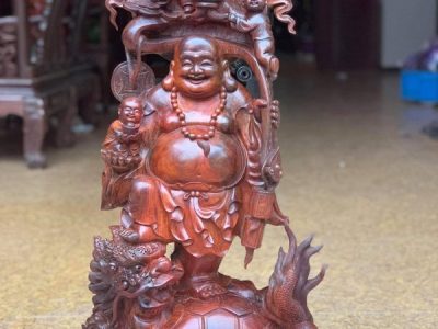 Di Lặc Ngũ Phúc Ngự Long Quy Gỗ Trắc 77x36x28 cm