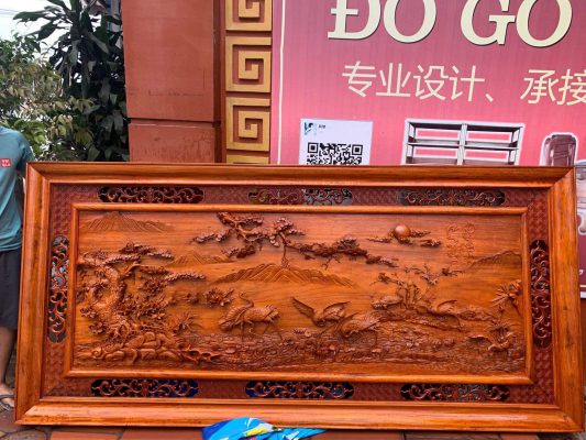 Tranh Tùng Hạc Diên Niên Gỗ Hương Ta