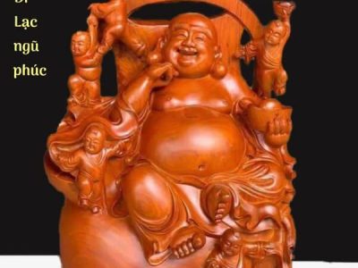 Di Lặc Ngũ Phúc Gỗ Hương Ta 58x40x36 cm