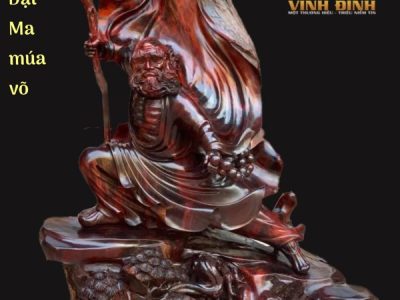 Tượng Đạt Ma Múa Võ Gỗ Trắc 76x52x28cm