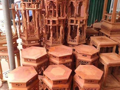Đôn đèn gỗ gõ cao