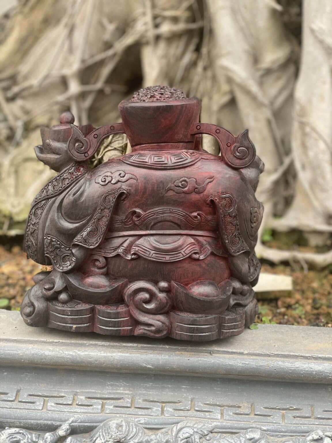 Tượng Thần Tài gỗ Vương Mộc Tử Đàn đỏ tím - Ảnh 3