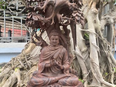 Phật Thích Ca ngồi dưới gốc bồ đề gỗ Tử Đàn đỏ tím